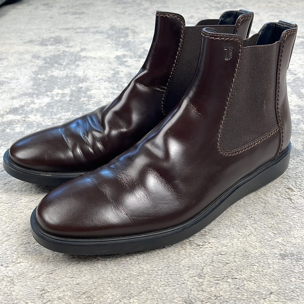 Tods Chelsea Boots Dark Brown Glossy Smooth Leather Shoes US 7.5 - Picture 13 of 13